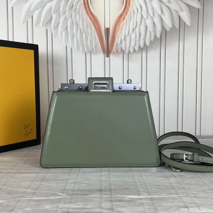 Cheap HOT Fendi Leather Bag Peekaboo Green Calf Mini In Cut 0820